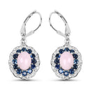 4.00 Carat Genuine Opal Pink, Blue Sapphire and White Topaz .925 Sterling Silver Earrings