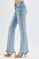RISEN Full Size Tummy Control Mid Rise Flare Jeans with Fray Hem Detailed Plus Size