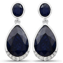 7.90 Carat Dyed Sapphire and White Diamond .925 Sterling Silver Earrings