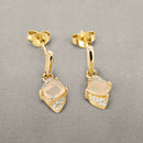 0.57 Carat Genuine Ethiopian Opal and White Diamond 14K Yellow Gold Earrings
