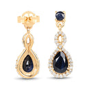 1.19 Carat Genuine Blue Sapphire and White Diamond 14K Yellow Gold Earrings