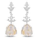 15.97 Carat Genuine Golden Rutile And White Topaz .925 Sterling Silver Earrings