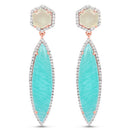 14K Rose Gold Plated 17.14 Carat Genuine Amazonite, Prehnite And White Topaz .925 Sterling Silver Earrings