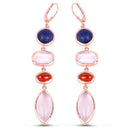 14K Rose Gold Plated 30.55 Carat Genuine Multi Stone .925 Sterling Silver Earrings