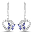 0.50 Carat Genuine Tanzanite and Created White Sapphire .925 Sterling Silver Earrings