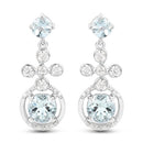 4.42 Carat Genuine Aquamarine and White Zircon .925 Sterling Silver Earrings