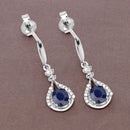 0.86 Carat Genuine Blue Sapphire and White Diamond 14K White Gold Earrings