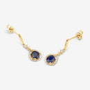 0.86 Carat Genuine Blue Sapphire and White Diamond 14K Yellow Gold Earrings