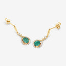 0.70 Carat Genuine Zambian Emerald and White Diamond 14K Yellow Gold Earrings