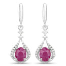 0.70 Carat Genuine Ruby and White Diamond 14K White Gold Earrings