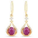 0.70 Carat Genuine Ruby and White Diamond 14K Yellow Gold Earrings