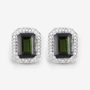 3.57 Carat Genuine Green Tourmaline and White Diamond 14K White Gold Earrings