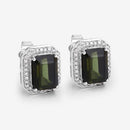 3.57 Carat Genuine Green Tourmaline and White Diamond 14K White Gold Earrings