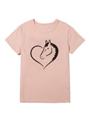 Heart Horse Pattern Printed Shoulder Short Sleeve