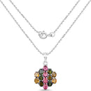 4.34 Carat Genuine Pink Tourmaline, Green Tourmaline & Brown Tourmaline .925 Sterling Silver Pendant
