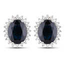 3.32 Carat Genuine Blue Sapphire and White Diamond 14K White Gold Earrings