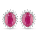 3.14 Carat Genuine Ruby and White Diamond 14K White Gold Earrings