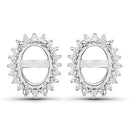 0.26 Carat Genuine White Diamond 14K White Gold Semi Mount Earrings - holds 8x6mm Oval Gemstones