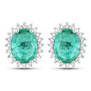 2.66 Carat Genuine Zambian Emerald and White Diamond 14K White Gold Earrings