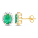 2.66 Carat Genuine Zambian Emerald and White Diamond 14K Yellow Gold Earrings