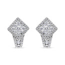 18K White Gold 1 1/10 Cttw Round Diamond Cluster with Halo Hoop Huggie Earring (F-G Color, VS1-VS2 Clarity)