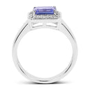 1.12 Carat Genuine Tanzanite and White Topaz .925 Sterling Silver Ring