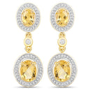 18K Yellow Gold Plated 5.70 Carat Genuine Citrine and White Topaz .925 Sterling Silver Earrings