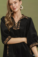 Umgee V-Neck Shift Dress with Contrast Trim