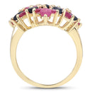 6.97 Carat Genuine Emerald, Blue Sapphire and Ruby .925 Sterling Silver Ring