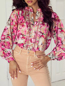Floral Print Ruffle Trim Long Sleeve Shirt