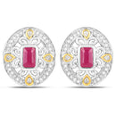 0.77 Carat Genuine Ruby and White Diamond .925 Sterling Silver Earrings