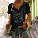 Cross-Border 3D Printed Loose V-Neck T-shirt for Women