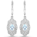 0.96 Carat Genuine Aquamarine and White Topaz .925 Sterling Silver Earrings