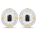 0.93 Carat Genuine Blue Sapphire and White Diamond .925 Sterling Silver Earrings
