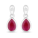 1.65 Carat Genuine Ruby and White Diamond 10K White Gold Earrings