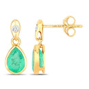 1.35 Carat Genuine Zambian Emerald and White Diamond 14K Yellow Gold Earrings