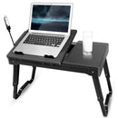 Foldable Laptop Table Bed Notebook Desk w/Cooling Fan Mouse Board LED light 4 x USB Ports Breakfast Snacking Tray with Storage Groove For Home Office
