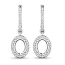 0.32 Carat Genuine White Diamond 14K White Gold Semi Mount Earrings - holds 8x6mm Oval Gemstones