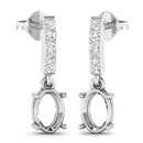 0.14 Carat Genuine White Diamond 14K White Gold Semi Mount Earrings - holds 7x5mm Oval Gemstones