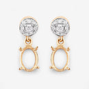 0.11 Carat Genuine White Diamond 14K Yellow Gold Semi Mount Earrings - holds 7x5mm Oval Gemstones