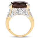 6.65 Carat Genuine Smoky Quartz and White Topaz .925 Sterling Silver Ring