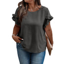 Oversized Loose Fitting Women's Ruffled Short Sleeved T-shirt