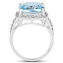 7.18 Carat Genuine Blue Topaz and White Topaz .925 Sterling Silver Ring