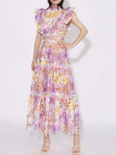 Ruffled Hollow Out Tiered Midi Dress