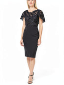 Ralph Lauren Embroidered Petal Sleeve Jewel Neck Sheath Dress, Size 8P