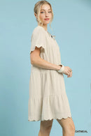 Umgee Linen Tiered Babydoll Dress with Ruffle Sleeves