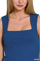 Zenana Ribbed Seamless Double Layered Square Neck Tank