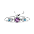 .925 Sterling Silver Oval Amethyst and Pear Blue Topaz with Diamond Accent Lariat 4â€-10†Adjustable Bolo Bracelet (H-I Color, SI1-SI2 Clarity)