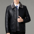 Genuine Leather And Fur One-piece Overcoat With A Lapel Lined With Fleece For Extra Warmth