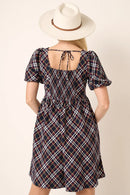 Mittoshop Checkered Print Puff Sleeve Babydoll Mini Dress